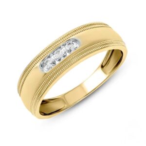 حلقه مردانه طلا زرد 18 عیار ازدواج نگین جواهر نگین الماس تراش برلیان : مدل wrgm1305